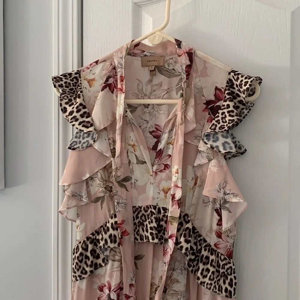 Anthropologie Kachel Sedona Sunrise‎ Silk Maxi Dress size 4 floral animal print